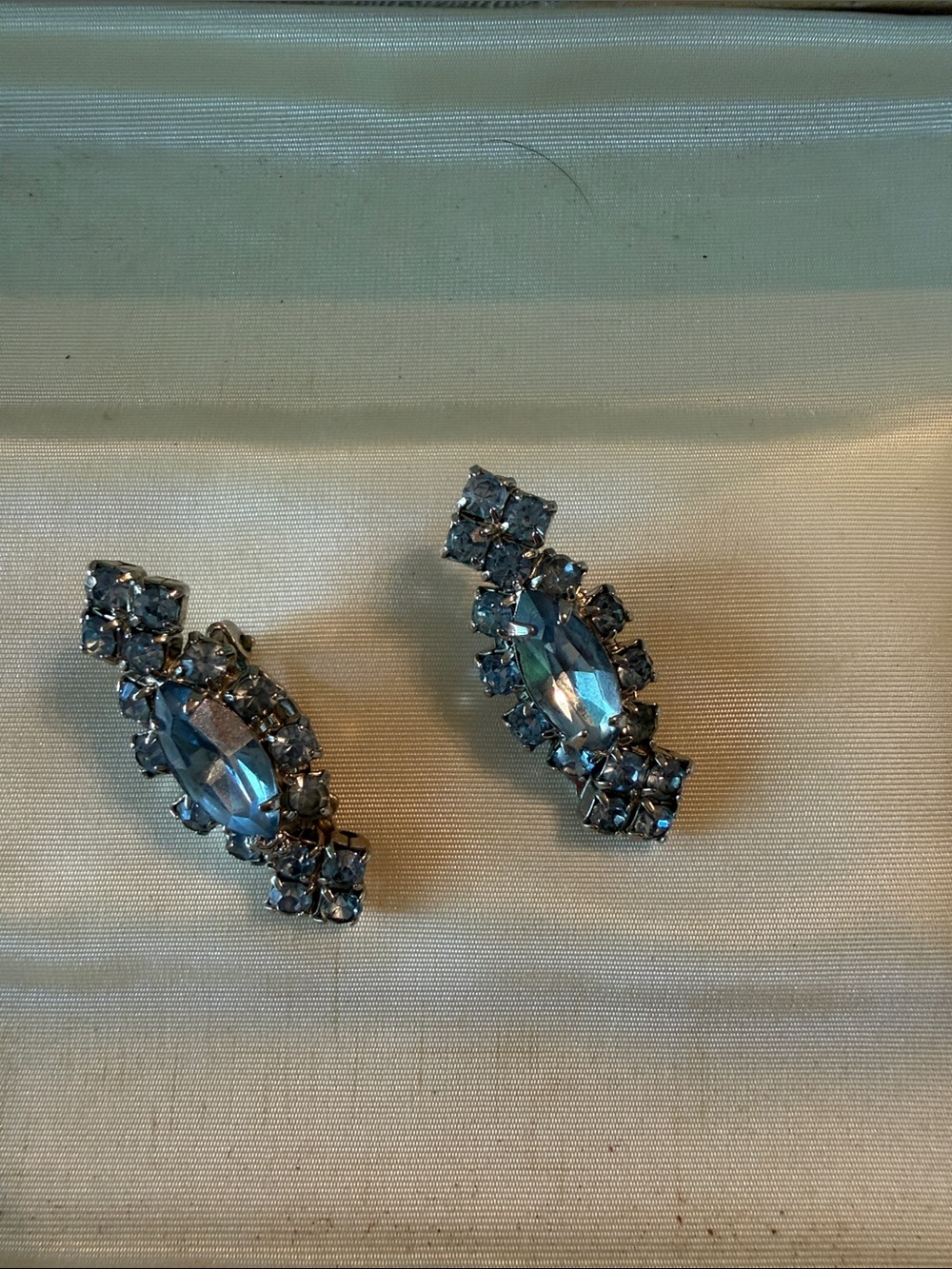 Blue Crystal Marquise Clip-On Earrings